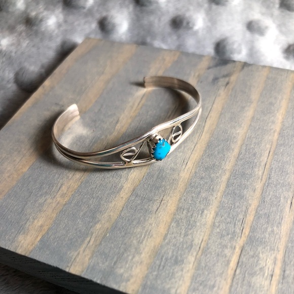 Turquoise and Sterling Infant Cuff Bracelet - Picture 2 of 5